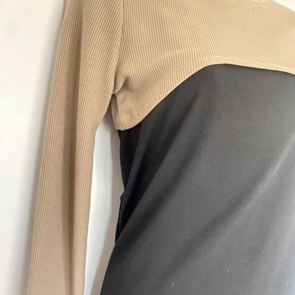 NWT Grey Lab Beige Tan Cropped Crewneck Ribbed Shrug Long-Sleeve Top Size Small - Picture 5 of 6